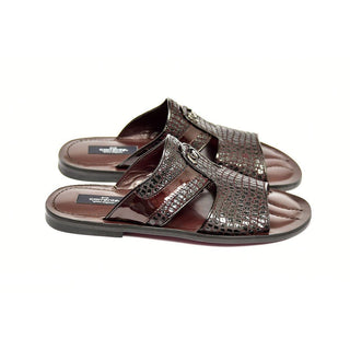 Corrente 5829 Men's Shoes Burgundy Crocodile Print / Patent Leather Sandals (CRT1268)-AmbrogioShoes