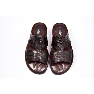 Corrente 5829 Men's Shoes Burgundy Crocodile Print / Patent Leather Sandals (CRT1268)-AmbrogioShoes