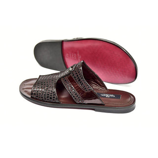 Corrente 5829 Men's Shoes Burgundy Crocodile Print / Patent Leather Sandals (CRT1268)-AmbrogioShoes