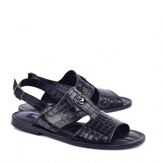 Corrente 5829S Men's Shoes Croco Print Calf-Skin Leather & Exotic Ostrich Skin Sandal (CRT1324)-AmbrogioShoes