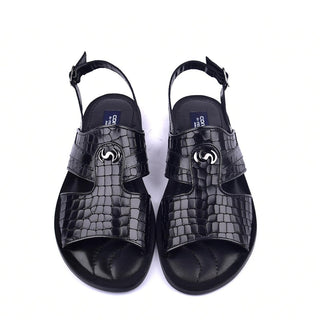 Corrente 5829S Men's Shoes Croco Print Calf-Skin Leather & Exotic Ostrich Skin Sandal (CRT1324)-AmbrogioShoes