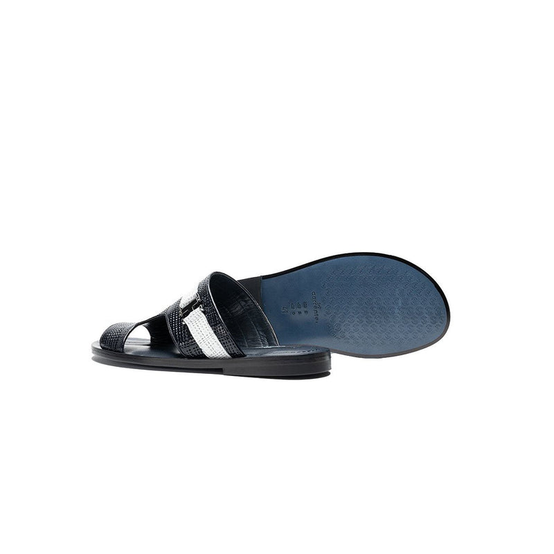 Corrente C003 5828 Men's Shoes Black & Navy Laser Cut / Calf-Skin Leather Slip-On Sandals (CRT1254)-AmbrogioShoes