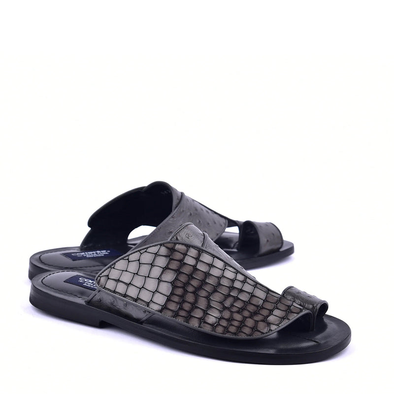 Corrente C0053 5830 Men's Shoes Grey Ostrich Leather Sole Sandal (CRT1326)-AmbrogioShoes