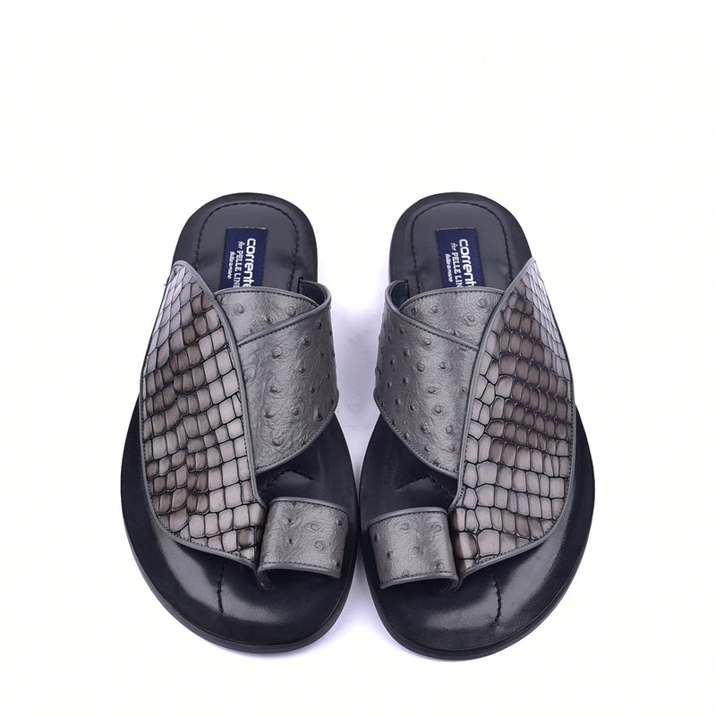 Corrente C0053 5830 Men's Shoes Grey Ostrich Leather Sole Sandal (CRT1326)-AmbrogioShoes