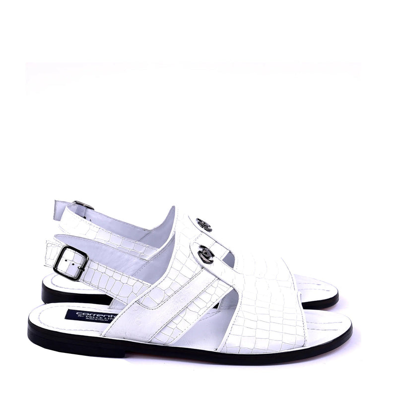 Corrente C0073 5829S Men's Shoes White Ostrich Leather Sole Sandal (CRT1325)-AmbrogioShoes