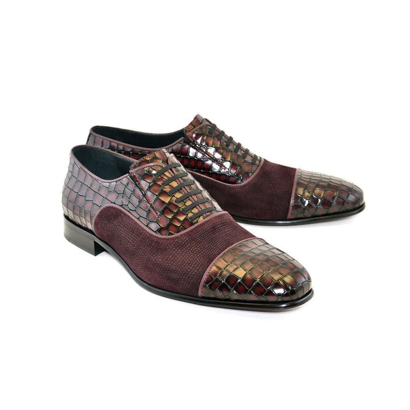 Corrente C01-5796 Men's Shoes Burgundy Crocodile & Texture Print / Suede / Calf-Skin Leather Loafers (CRT1230)-AmbrogioShoes