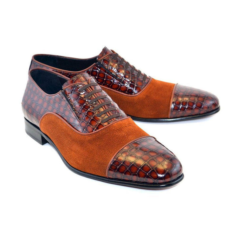 Corrente C011-5796 Men's Shoes Tobacco Crocodile & Texture Print / Suede / Calf-Skin Leather Loafers (CRT1229)-AmbrogioShoes
