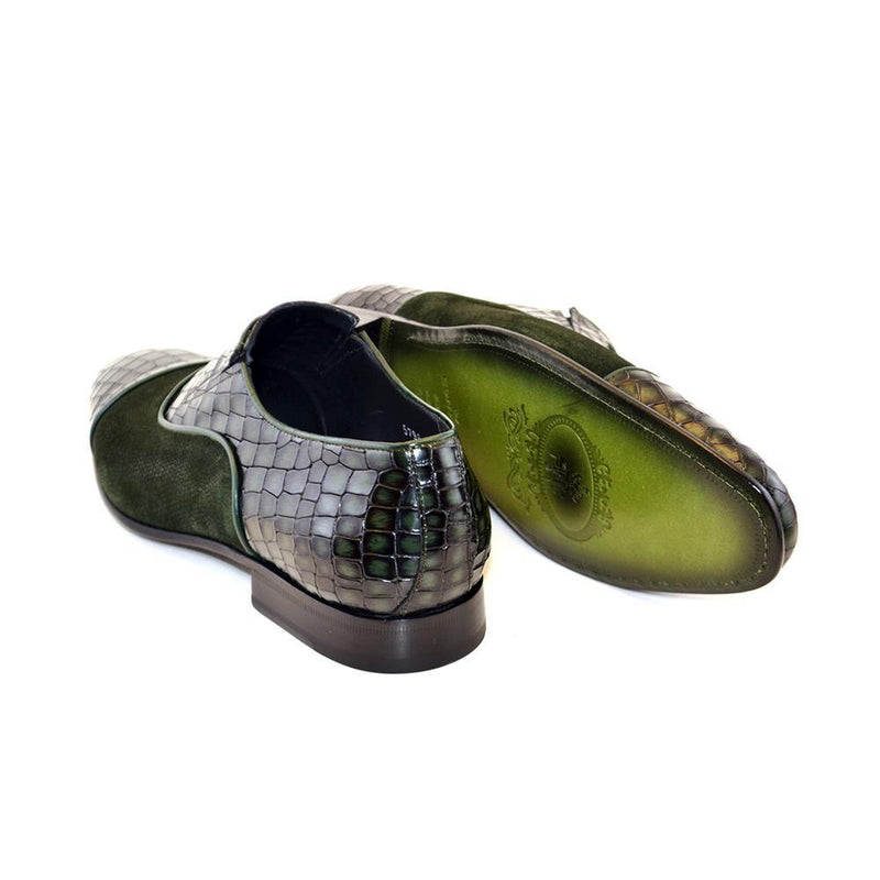 Corrente C013-5796 Men's Shoes Green Crocodile & Texture Print / Suede / Calf-Skin Leather Loafers (CRT1227)-AmbrogioShoes