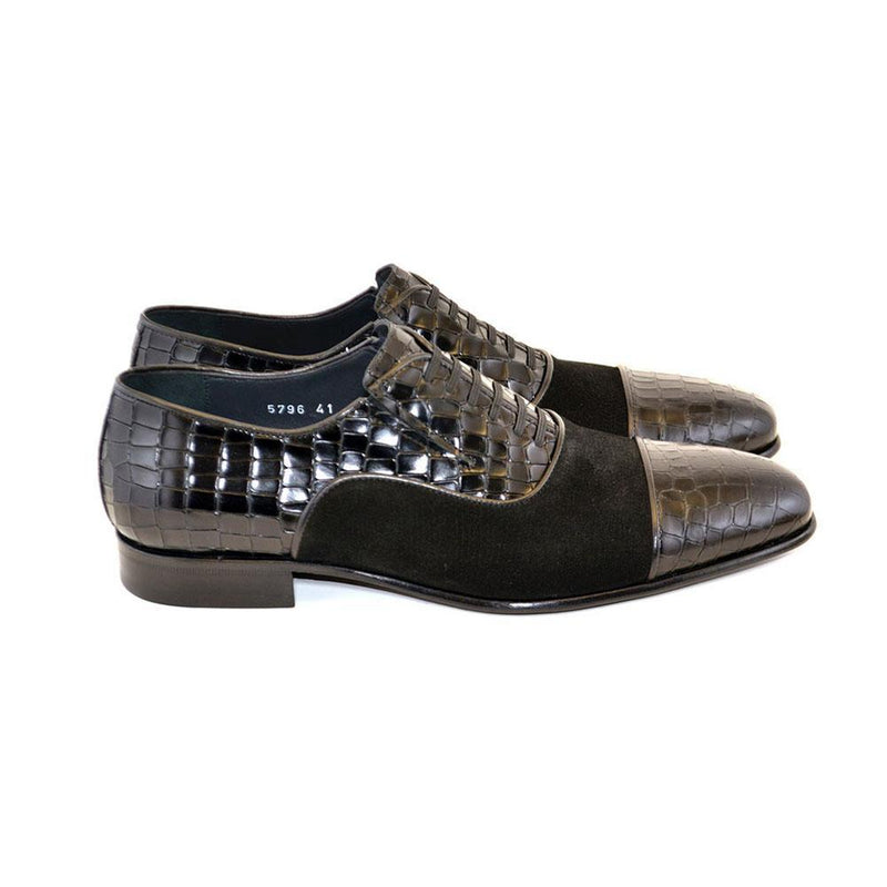 Corrente C0-5796 Men's Shoes Black Crocodile & Texture Print / Suede / Calf-Skin Leather Loafers (CRT1231)-AmbrogioShoes