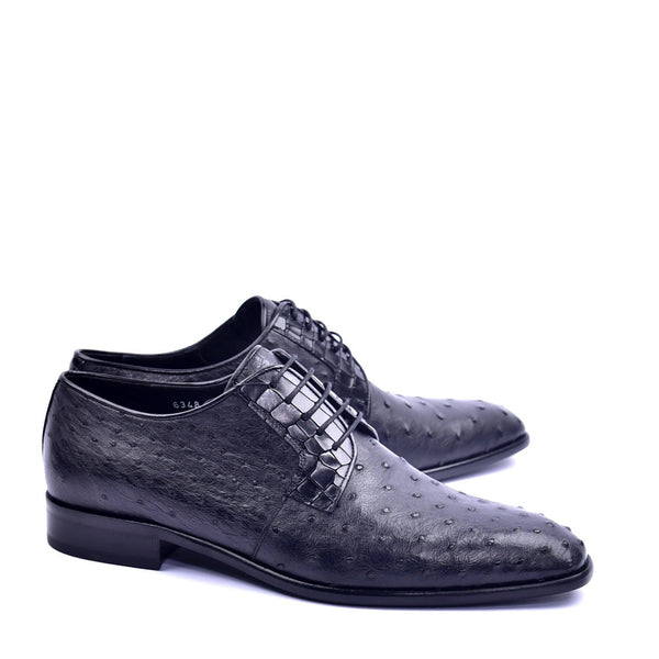 Corrente C01502 6348 Men's Shoes Black Genuine Ostrich Lace up Derby Oxfords (CRT1319)-AmbrogioShoes