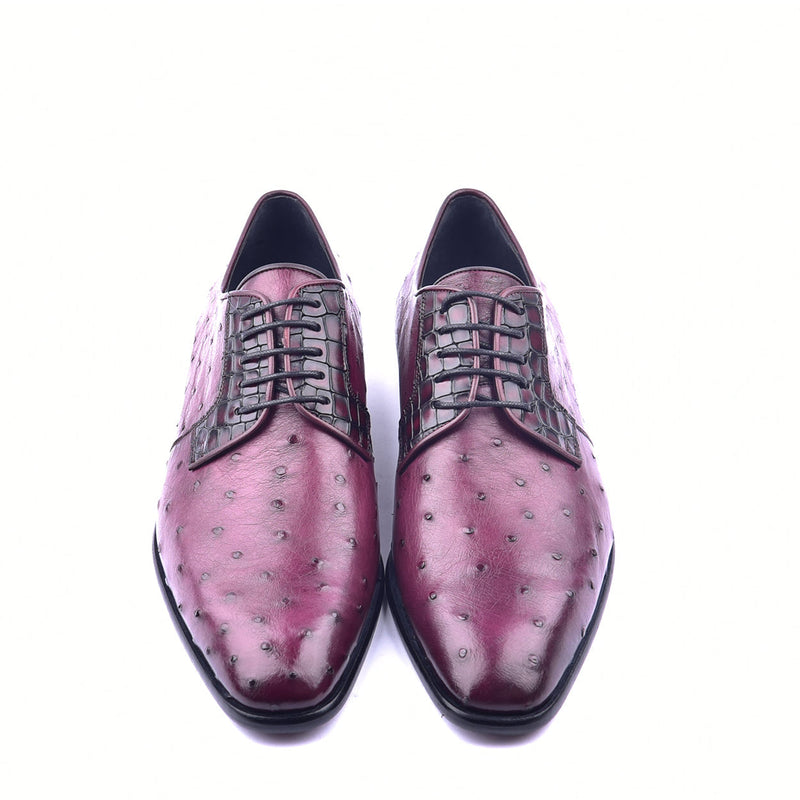 Corrente C01503 6348 Men's Shoes Burgundy Genuine Ostrich Lace up Derby Oxfords (CRT1305)-AmbrogioShoes