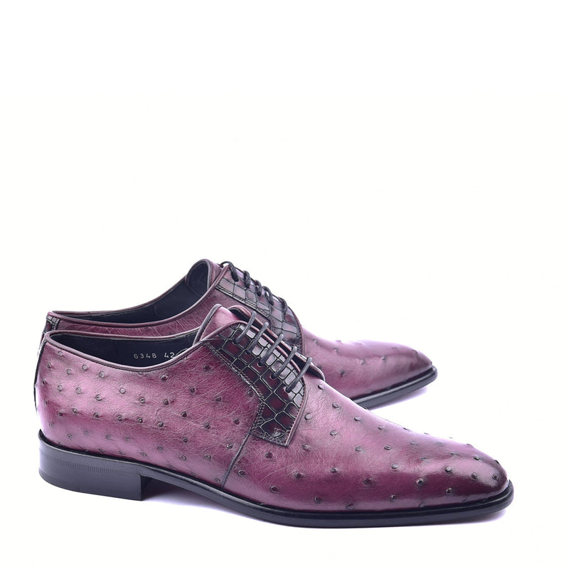 Corrente C01503 6348 Men's Shoes Burgundy Genuine Ostrich Lace up Derby Oxfords (CRT1305)-AmbrogioShoes
