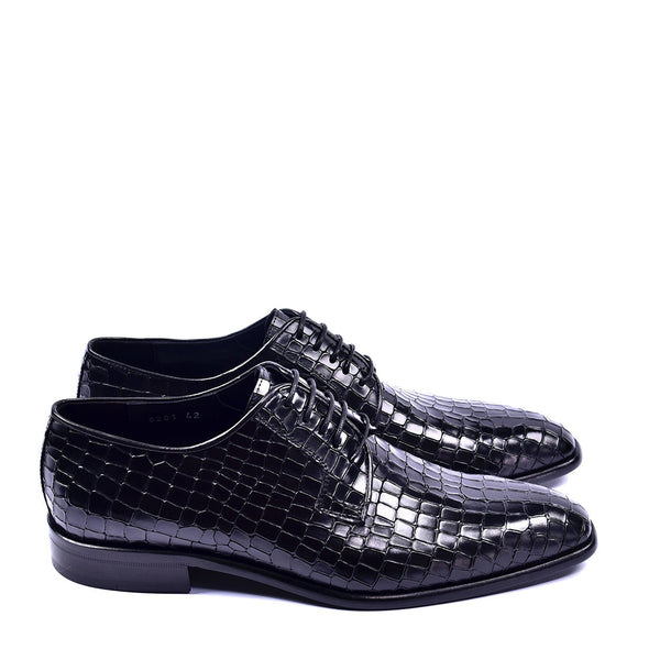 Corrente C015-6291 Men's Shoes Black Crocodile Print / Calf-Skin Leather Derby Oxfords (CRT1315)-AmbrogioShoes