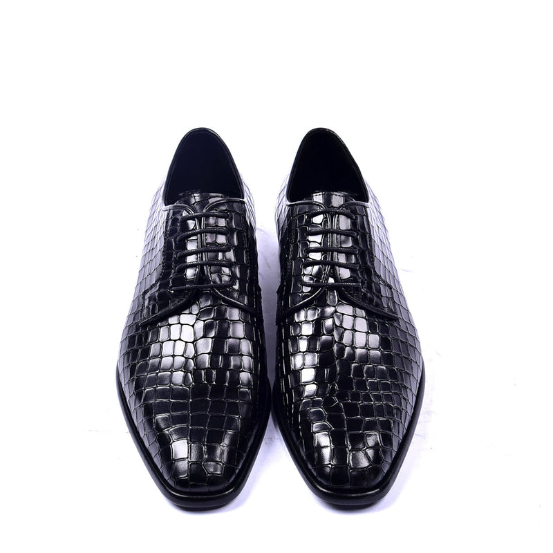 Corrente C015-6291 Men's Shoes Black Crocodile Print / Calf-Skin Leather Derby Oxfords (CRT1315)-AmbrogioShoes