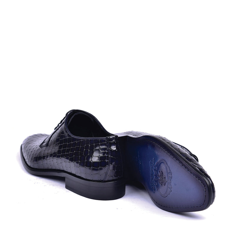 Corrente C01507 6291 Men's Shoes Black Crocodile Print / Calf-Skin Leather Derby Oxfords (CRT1452)-AmbrogioShoes