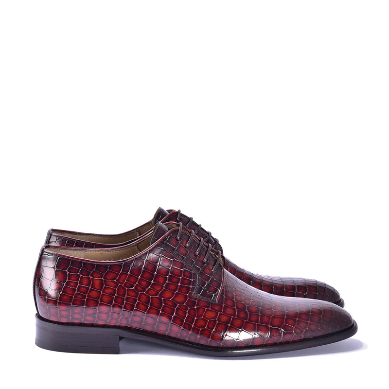Corrente C01508 6291 Men's Shoes Red Crocodile Print / Calf-Skin Leather Derby Oxfords (CRT1451)-AmbrogioShoes