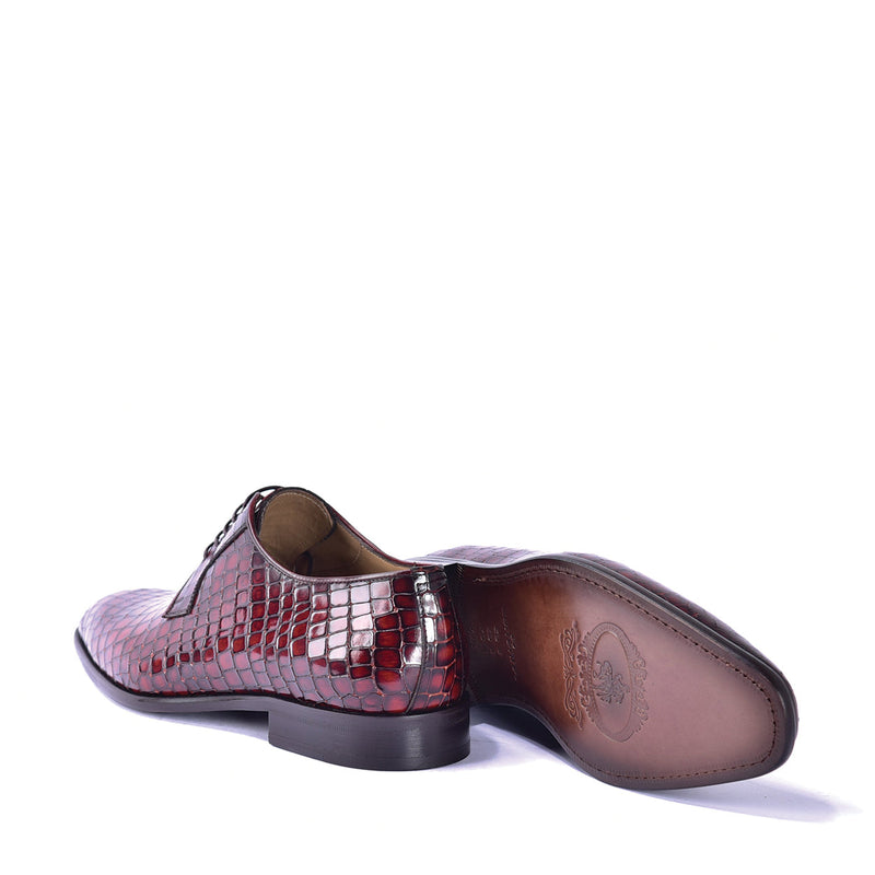 Corrente C01508 6291 Men's Shoes Red Crocodile Print / Calf-Skin Leather Derby Oxfords (CRT1451)-AmbrogioShoes