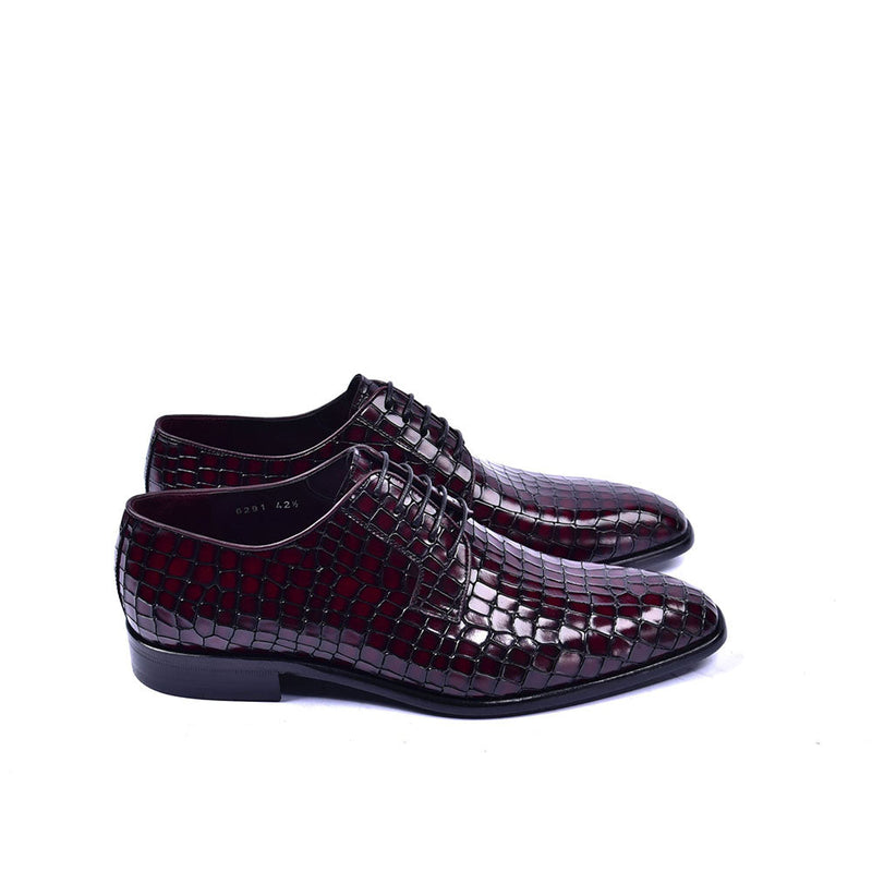 Corrente C016-6291 Men's Shoes Burgundy Crocodile Print / Calf-Skin Leather Derby Oxfords (CRT1222)-AmbrogioShoes