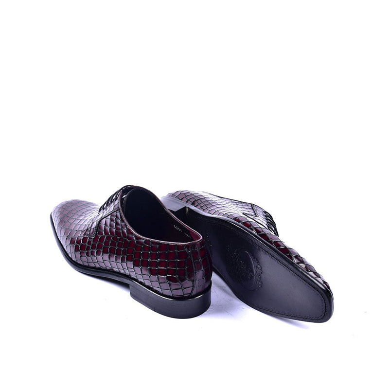 Corrente C016-6291 Men's Shoes Burgundy Crocodile Print / Calf-Skin Leather Derby Oxfords (CRT1222)-AmbrogioShoes