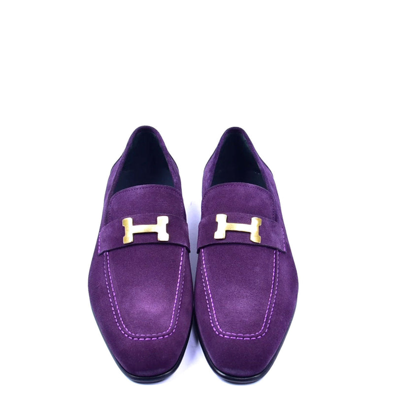 Corrente C02004 5760 Men's Shoes Purple Suede Leather H Buckle Loafers (CRT1296)-AmbrogioShoes