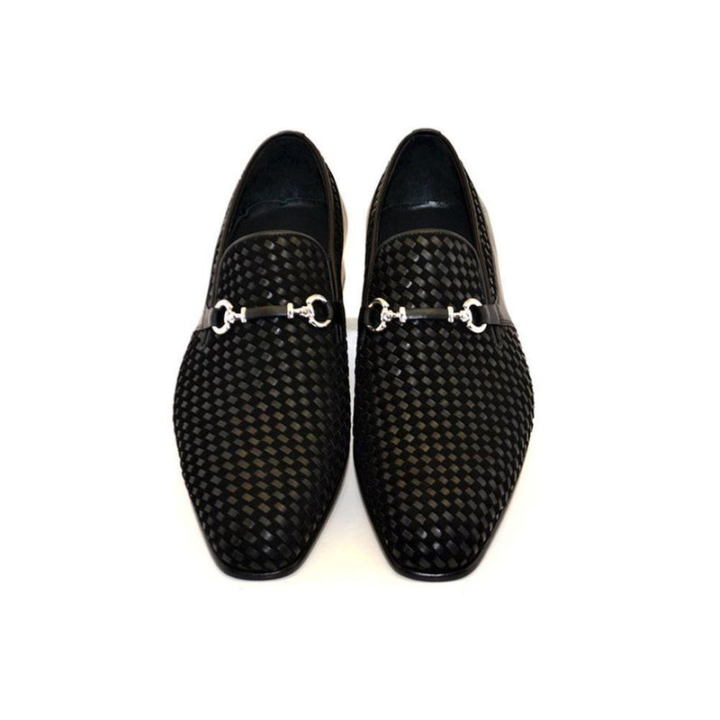Corrente C022-5776 Men's Shoes Black Woven / Suede / Calf-Skin Leather Horsebit Loafers (CRT1216)-AmbrogioShoes
