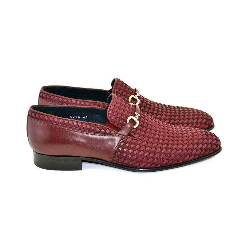 Corrente C023-5776 Men's Shoes Burgundy Woven / Suede / Calf-Skin Leather Horsebit Loafers (CRT1215)-AmbrogioShoes