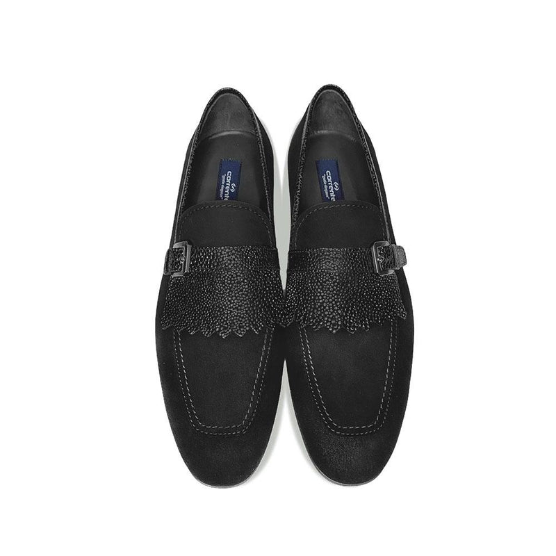 Corrente C025-4728S Men's Shoes Black Suede Leather Kilttie Buckle Loafers (CRT1212)-AmbrogioShoes
