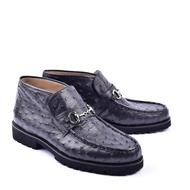 Corrente C03022 5786 Men's Shoes Black Full Ostrich Bit Buckle Ankle Boots (CRT1322)-AmbrogioShoes