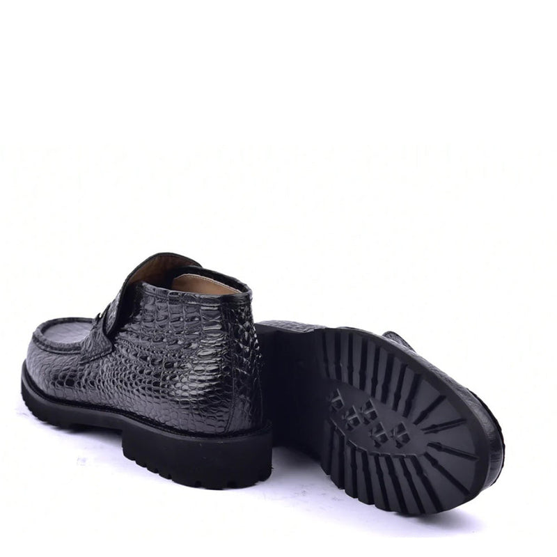 Corrente C03023 5786 Men's Shoes Black Crocodile Print / Calf-Skin Leather Boots (CRT1454)-AmbrogioShoes