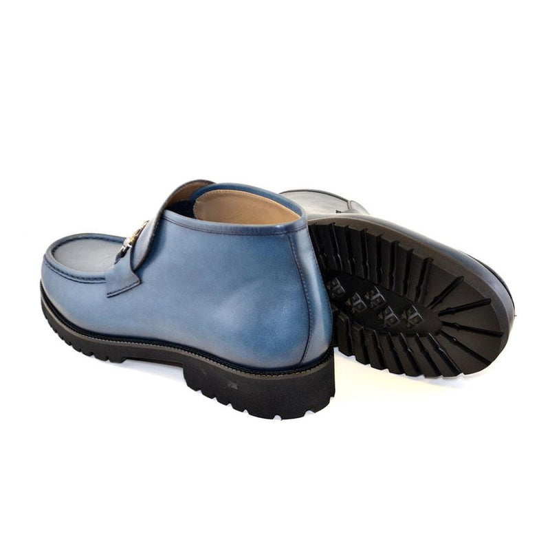 Corrente C031-5786 Men's Shoes Blue Calf-Skin Leather Horsebit Ankle Boots (CRT1206)-AmbrogioShoes