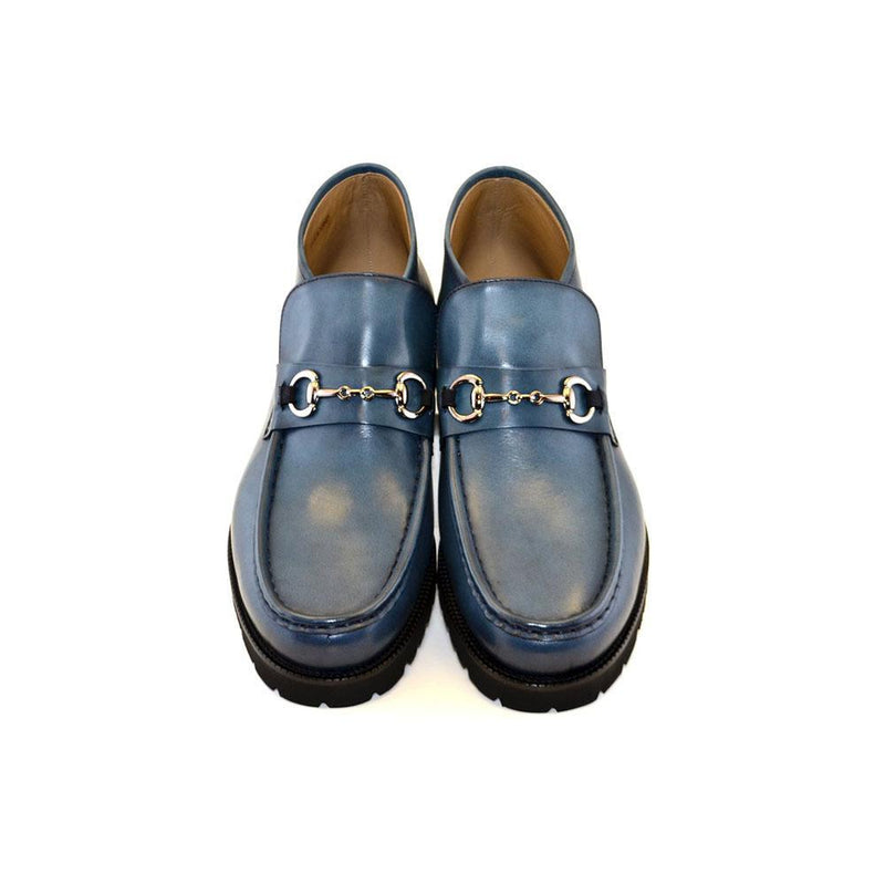Corrente C031-5786 Men's Shoes Blue Calf-Skin Leather Horsebit Ankle Boots (CRT1206)-AmbrogioShoes