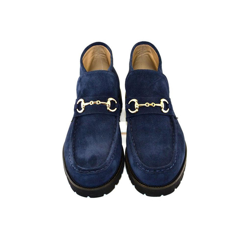 Corrente C032-5786S Men's Shoes Navy Suede Leather Horsebit Ankle Boots (CRT1205)-AmbrogioShoes