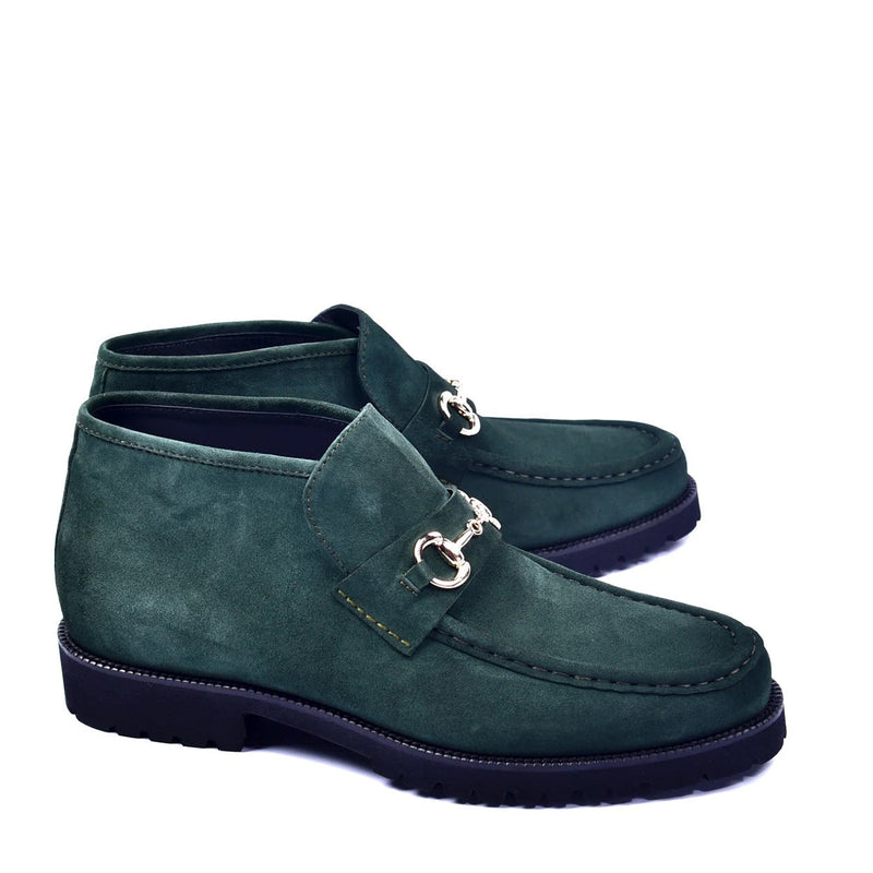 Corrente C03201 5786S Men's Shoes Green Suede Leather Bit Buckle Ankle Boots (CRT1320)-AmbrogioShoes