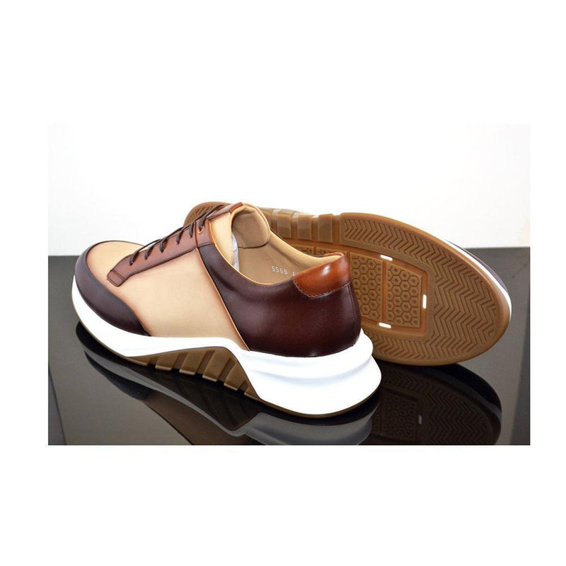 Corrente C035-5569 Men's Shoes Beige & Brown Calf-Skin Leather Sneakers (CRT1202)-AmbrogioShoes