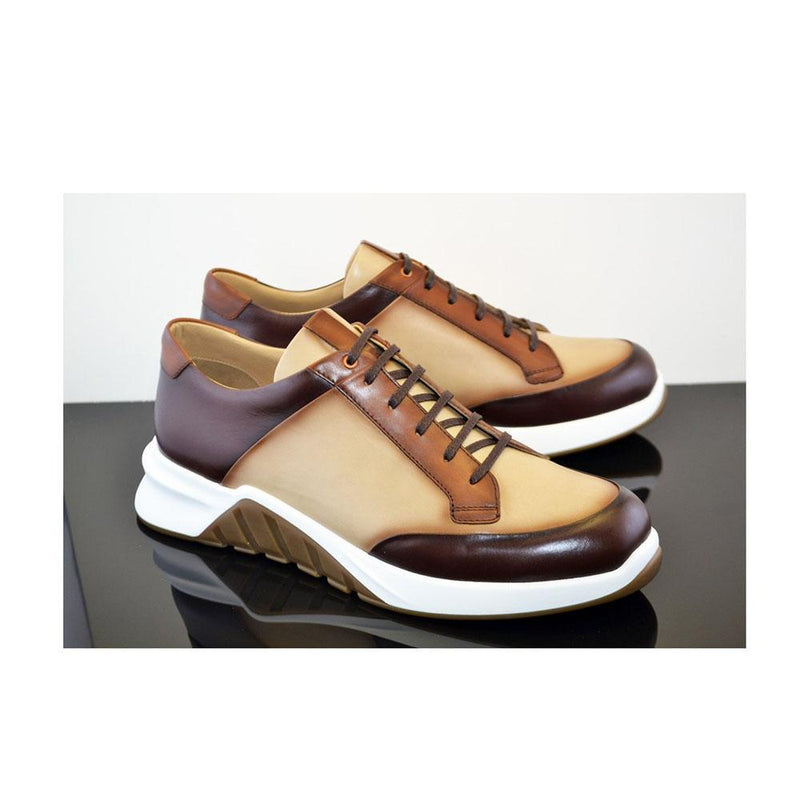 Corrente C035-5569 Men's Shoes Beige & Brown Calf-Skin Leather Sneakers (CRT1202)-AmbrogioShoes
