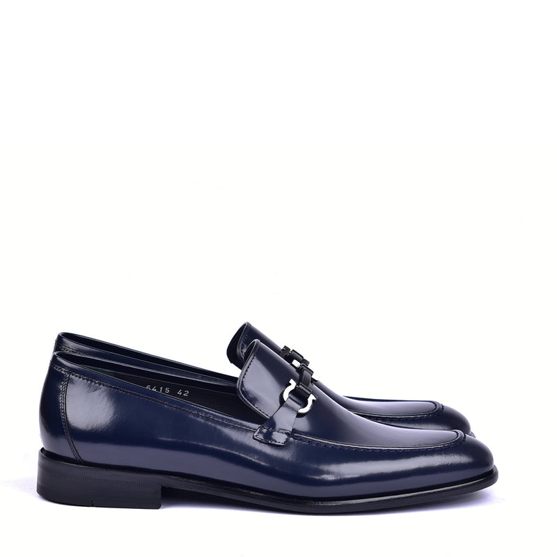 Corrente C0433 6415 Men's Shoes Navy Calf Skin Leather High Gloss Buckle Loafers (CRT1435)-AmbrogioShoes