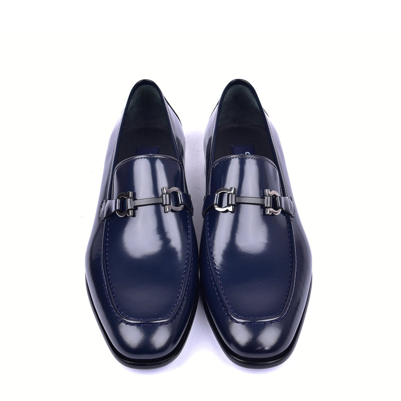 Corrente C0433 6415 Men's Shoes Navy Calf Skin Leather High Gloss Buckle Loafers (CRT1435)-AmbrogioShoes