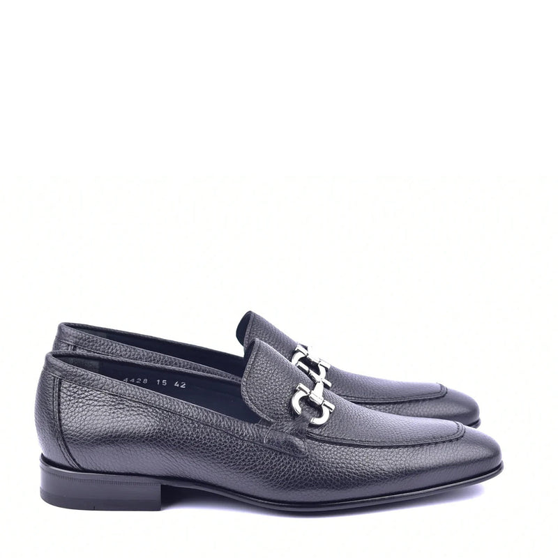 Corrente C111 4428 Men's Shoes Black Grain Leather Bit Buckle Loafers (CRT1344)-AmbrogioShoes