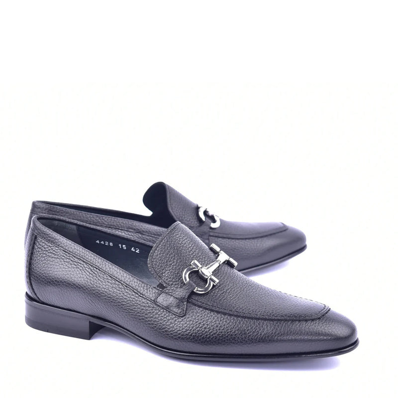 Corrente C111 4428 Men's Shoes Black Grain Leather Bit Buckle Loafers (CRT1344)-AmbrogioShoes