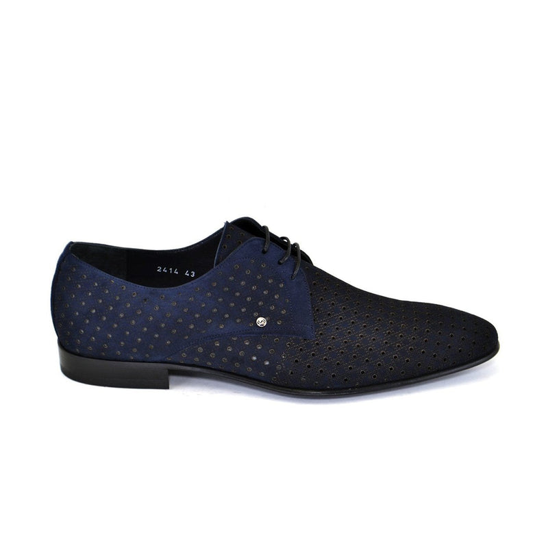 Corrente C148-2414 Men's Shoes Navy Peforated Suede Leather Derby Oxfords (CRT1244)-AmbrogioShoes