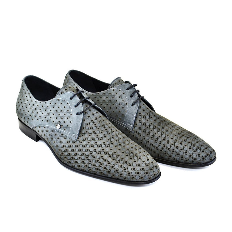 Corrente C149-2414 Men's Shoes Gray Peforated Suede Leather Derby Oxfords (CRT1245)-AmbrogioShoes