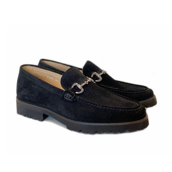 Corrente C180-4494 Men's Shoes Black Suede Leather Horsebit Loafers (CRT1247)-AmbrogioShoes