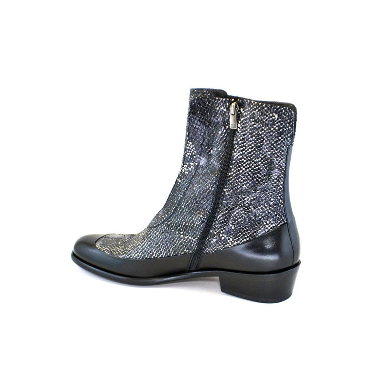 Corrente C201-3273 Men's Shoes Black & Gray Exotic Snake-Skin / Calf-Skin Leather Zipper Boots (CRT1250)-AmbrogioShoes