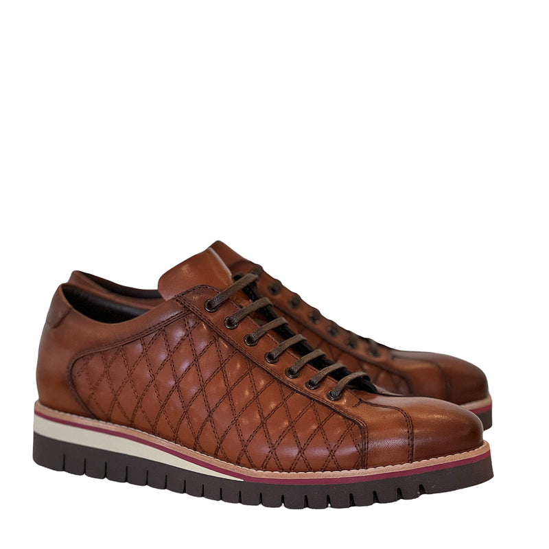 Corrente C21101 4005 Men's Shoes Brown Side Quilted Leather Fashion Sneakers (CRT1433)-AmbrogioShoes