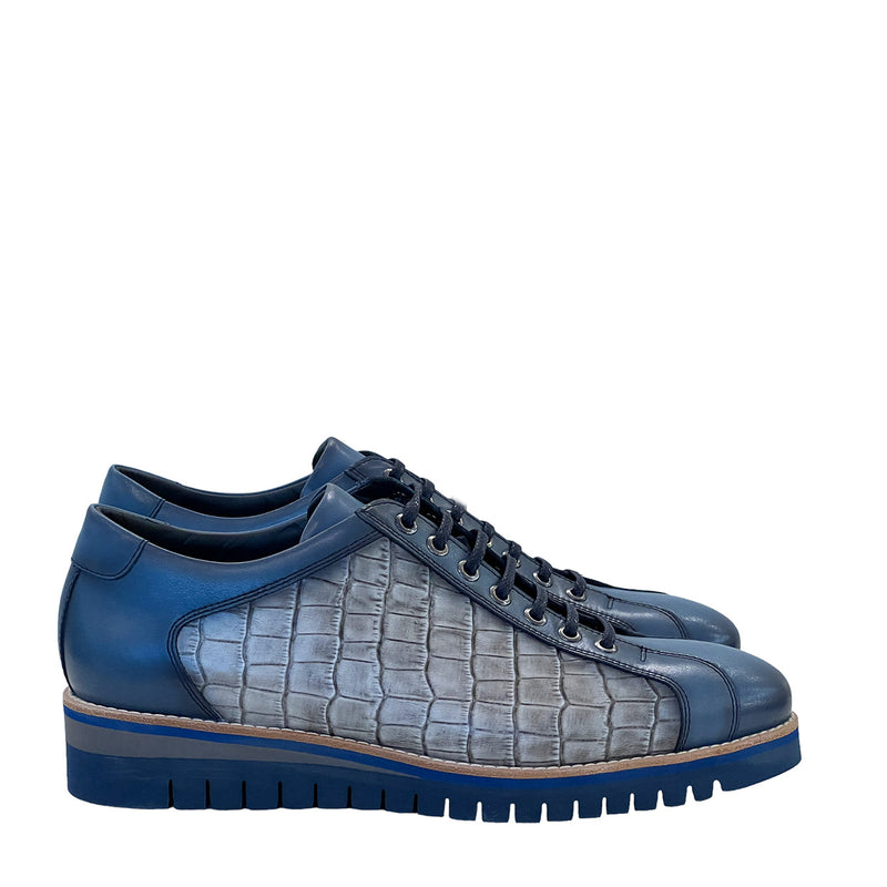 Corrente C213 4005 Men's Shoes Blue Side Calf Skin Leather Fashion Sneakers (CRT1434)-AmbrogioShoes
