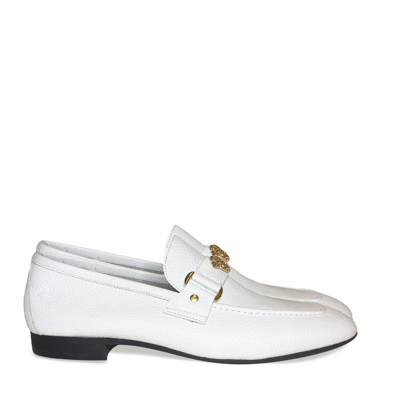 Corrente P000667 5229 Men's Shoes White Leather with Medusa Ornament Slip On Loafers (CRT1431)-AmbrogioShoes