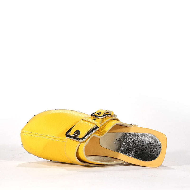 Dolce & Gabbana 4754 Women's Shoes Yellow Calf-Skin Leather High-Heel Sandals (DGW55)-AmbrogioShoes
