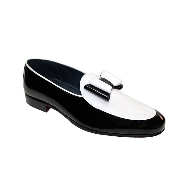 Duca Amalfi Men's Shoes Black/White Patent Leather-Velvet, Leather Lining Formal Loafers (D1002)-AmbrogioShoes