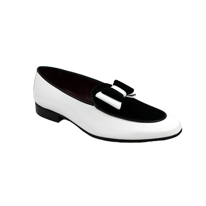 Duca Amalfi Men's Shoes White/Black Patent Leather-Velvet, Leather Lining Formal Loafers (D1007)-AmbrogioShoes
