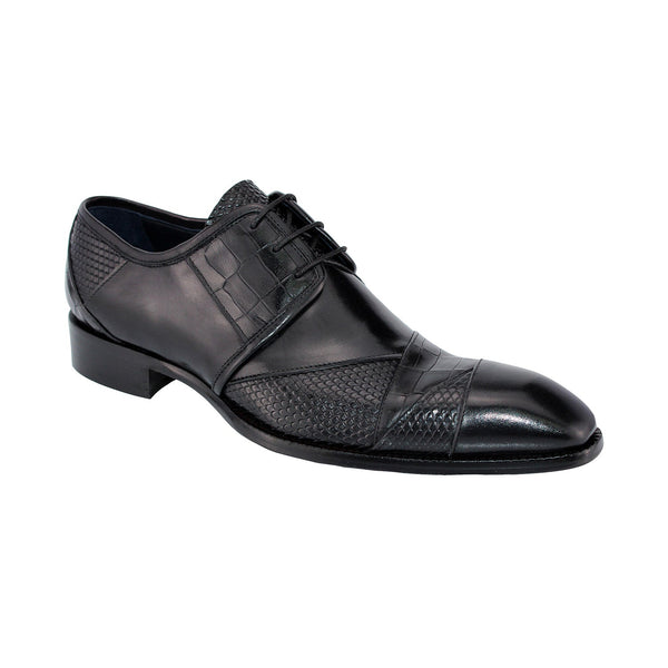 Duca Imperio Men's Shoes Black Calf-Skin Leather/Calf Print Oxfords (D1029)-AmbrogioShoes